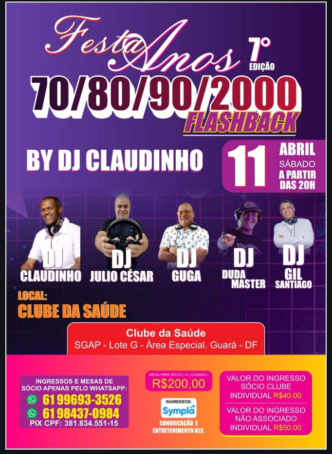 Flyer Secundário de FESTA DE FLASHBACK ANOS 70/80/90/2000